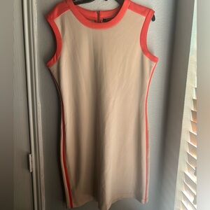 Sharagano Colorblock Sheath Dress Coral & Nude Sleeveless Size 12 RETRO